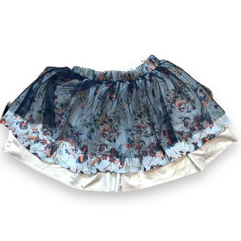 Imoga Girls Heidi Skirt Layered Blue Mesh Floral Butterfly‎ Print Mini